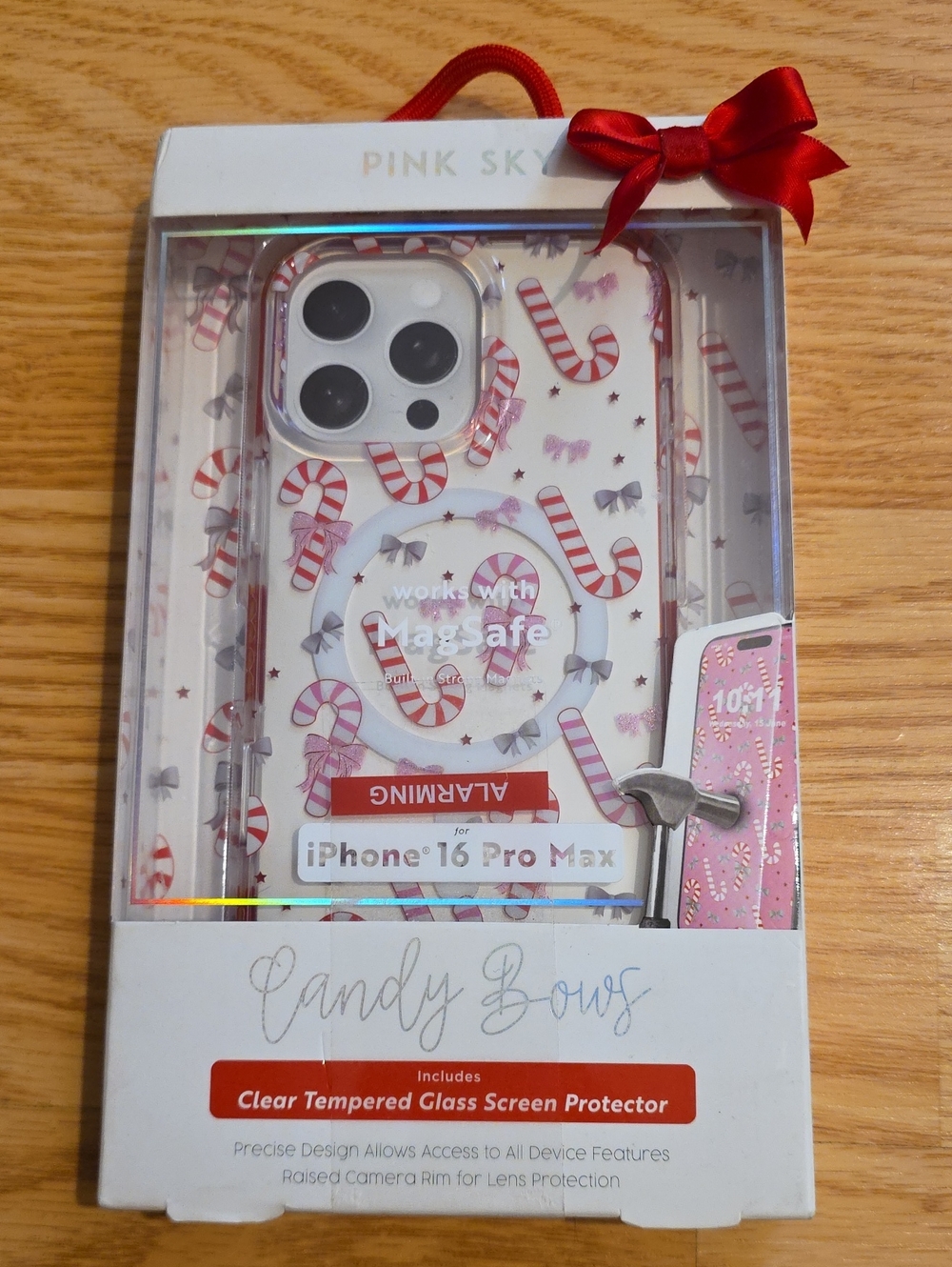 Pink Sky Candy Cane & Bows iPhone 16 Pro Max Case